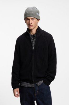 Hugo Ribbed virgin wool-blend beanie with logo label mössor herr – bild 3