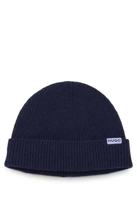 Ribbed virgin wool-blend beanie with logo label