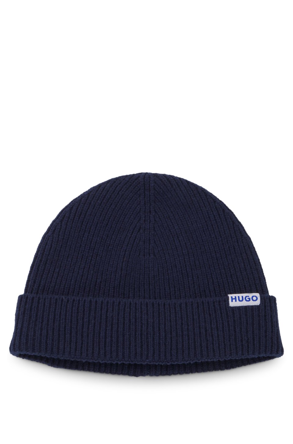 Ribbed virgin wool-blend beanie with logo label