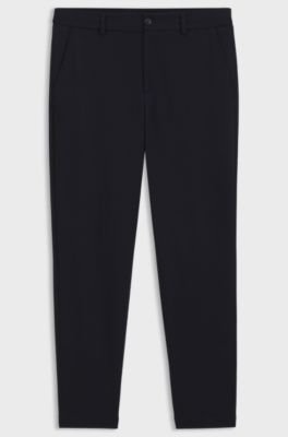 Tapered-fit trousers in micro-patterned stretch jersey, Dark Blue
