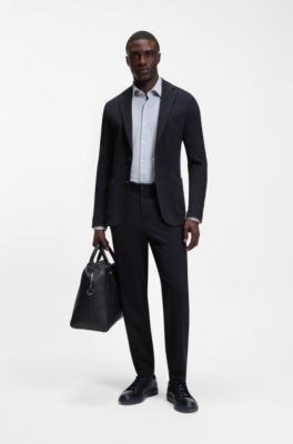 Tapered-fit trousers in micro-patterned stretch jersey, Dark Blue