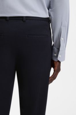 Tapered-fit trousers in micro-patterned stretch jersey, Dark Blue