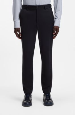 Tapered-fit trousers in micro-patterned stretch jersey, Dark Blue