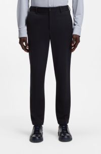 Tapered-fit trousers in micro-patterned stretch jersey, Dark Blue
