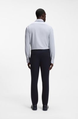Tapered-fit trousers in micro-patterned stretch jersey, Dark Blue