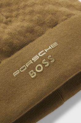 Porsche x BOSS beanie hat with Pasha check, Brown