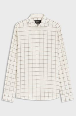 Regular-fit shirt in checked cotton flannel, Light Beige