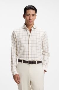 Kariertes Regular-Fit Hemd aus Baumwoll-Flanell, Hellbeige