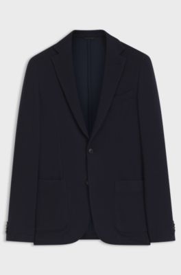 Slim-fit blazer in micro-patterned stretch jersey, Dark Blue