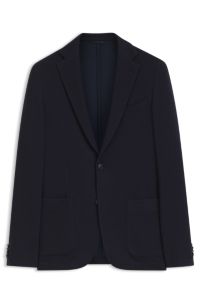 Slim-fit blazer in micro-patterned stretch jersey, Dark Blue