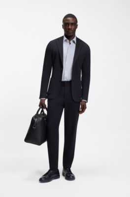 Slim-fit blazer van stretchjersey met microdessin, Donkerblauw
