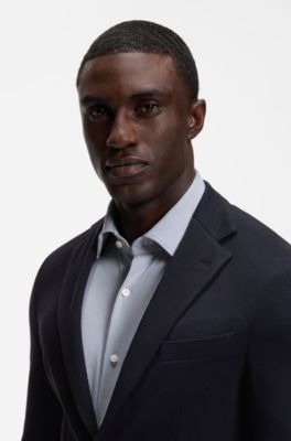 Slim-fit blazer in micro-patterned stretch jersey, Dark Blue