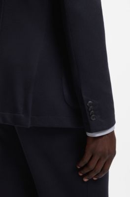 Slim-fit blazer in micro-patterned stretch jersey, Dark Blue