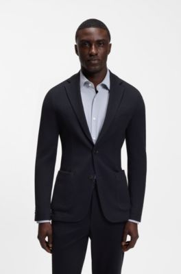 Slim-fit blazer van stretchjersey met microdessin, Donkerblauw