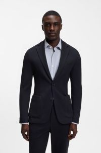 Slim-fit blazer in micro-patterned stretch jersey, Dark Blue