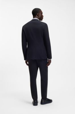 Slim-fit blazer in micro-patterned stretch jersey, Dark Blue
