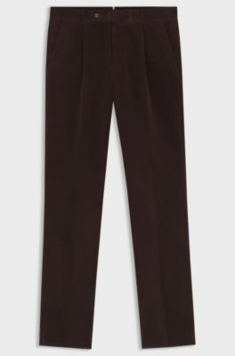 Tapered-fit corduroy trousers in Italian fabric, Dark Brown