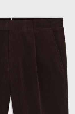 Tapered-fit corduroy trousers in Italian fabric, Dark Brown