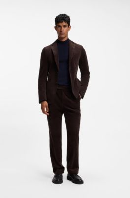 Tapered-fit corduroy trousers in Italian fabric, Dark Brown