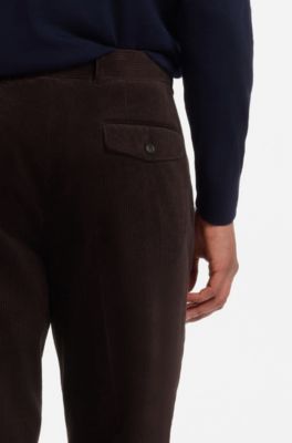 Tapered-fit corduroy trousers in Italian fabric, Dark Brown