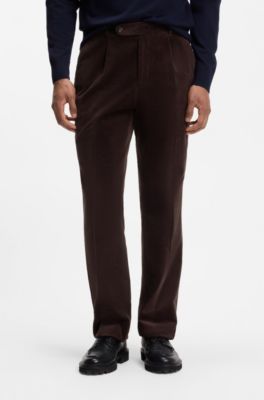 Tapered-fit corduroy trousers in Italian fabric, Dark Brown