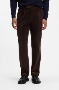Tapered-fit corduroy trousers in Italian fabric, Dark Brown