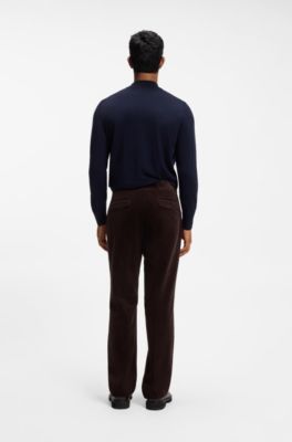 Tapered-fit corduroy trousers in Italian fabric, Dark Brown