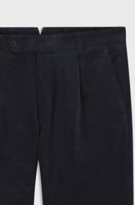 Tapered-fit corduroy trousers in Italian fabric, Dark Blue