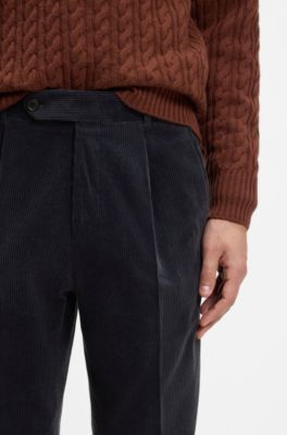 Tapered-fit corduroy trousers in Italian fabric, Dark Blue