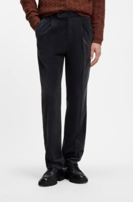 Tapered-fit corduroy trousers in Italian fabric, Dark Blue