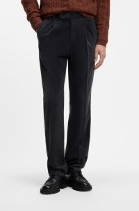 Tapered-fit corduroy trousers in Italian fabric, Dark Blue