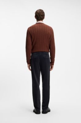 Tapered-fit corduroy trousers in Italian fabric, Dark Blue