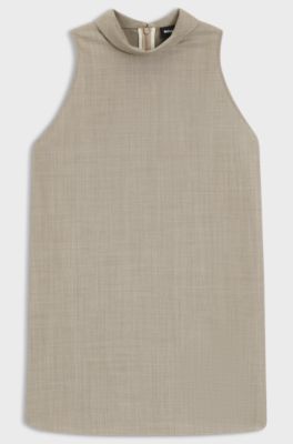 Sleeveless tailored blouse in virgin wool with stretch, Light Beige