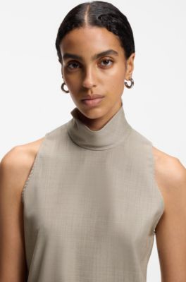 Sleeveless tailored blouse in virgin wool with stretch, Light Beige