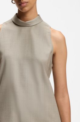 Sleeveless tailored blouse in virgin wool with stretch, Light Beige
