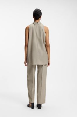 Sleeveless tailored blouse in virgin wool with stretch, Light Beige