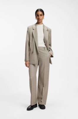 Relaxed-fit trousers in melange virgin wool with stretch, Beige
