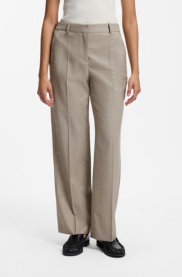 Relaxed-fit trousers in melange virgin wool with stretch, Beige