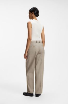 Relaxed-fit trousers in melange virgin wool with stretch, Beige