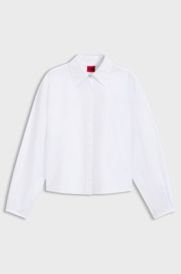 Cropped relaxed-fit blouse in cotton poplin, White