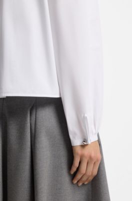 Cropped relaxed-fit blouse in cotton poplin, White