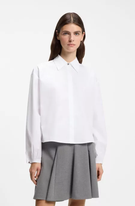 Cropped relaxed-fit blouse in cotton poplin