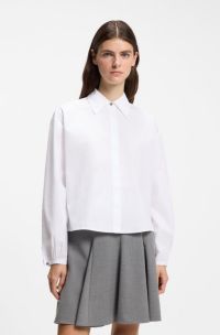 Cropped relaxed-fit blouse in cotton poplin, White