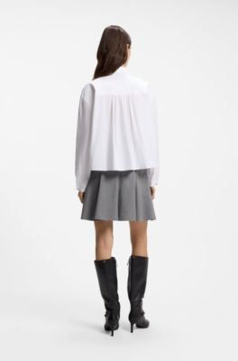 Cropped relaxed-fit blouse in cotton poplin, White