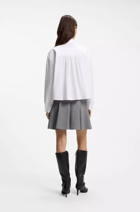 Cropped relaxed-fit blouse in cotton poplin