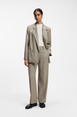 Regular-fit blazer in Italian virgin wool with stretch, Light Beige
