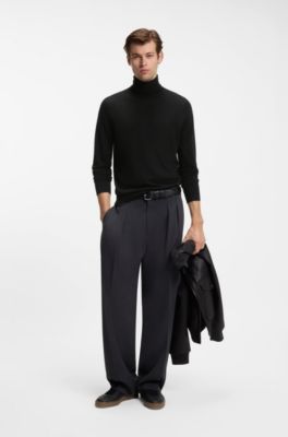 BOSS BY BECKHAM rollneck sweater in virgin wool and cashmere, Black