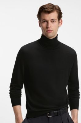 BOSS BY BECKHAM rollneck sweater in virgin wool and cashmere, Black