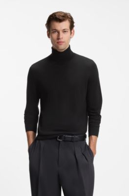 BOSS BY BECKHAM rollneck sweater in virgin wool and cashmere, Black