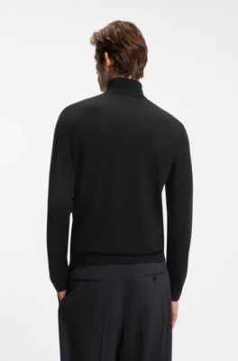 BOSS BY BECKHAM rollneck sweater in virgin wool and cashmere, Black